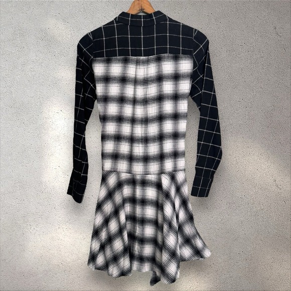 Derek Lam 10‎ Crosby Black White Plaid Shirt Flannel Dress Tie Waist Sz 2 NWT - Picture 8 of 9